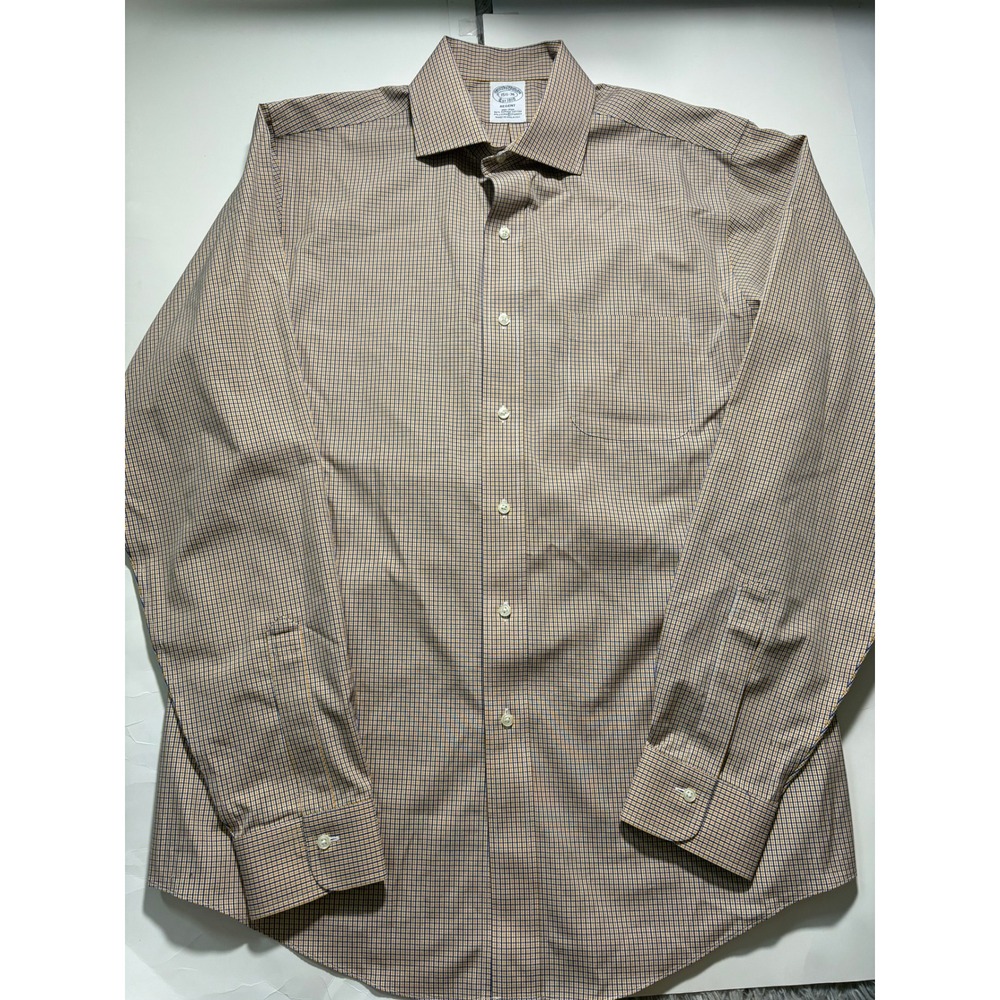 Brooks Brothers Regent Shirt 15.5 36 Yellow Blue Check Non Iron Supima